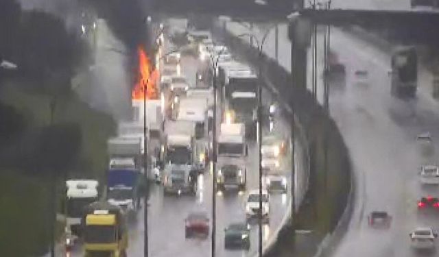 Tuzla TEM Otoyolu’nda TIR kupası alev alev yandı