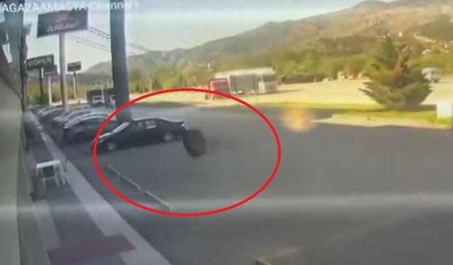 Kamyonun fırlayan tekeri, mağazaya daldı