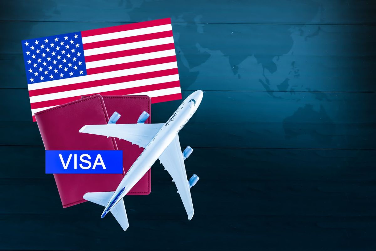 Visa With U S A America Flag Passport And Airplane