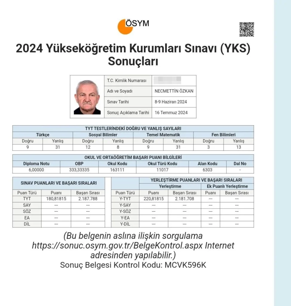 Bursa'da YKS'den 220 Puan Alan 70 Yaşındaki Kasap, Tercih Yapmadı